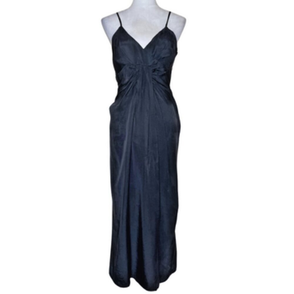Zara Women's Black Draped Sleeveless Adjustable Strap Midi Dress Sz Medium - Picture 2 of 13